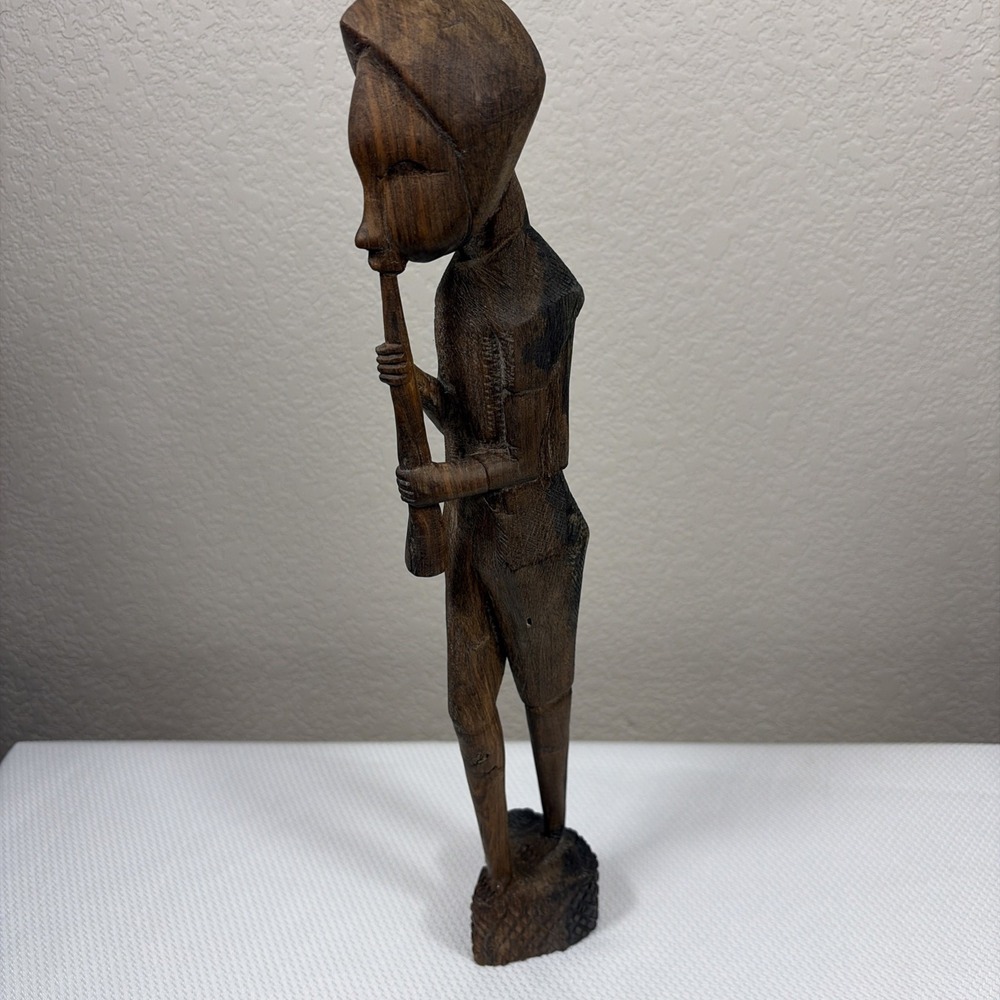 Handmade Hand Carved Wood African Sculpture Vintage Figurine Black 16" Appx Tall